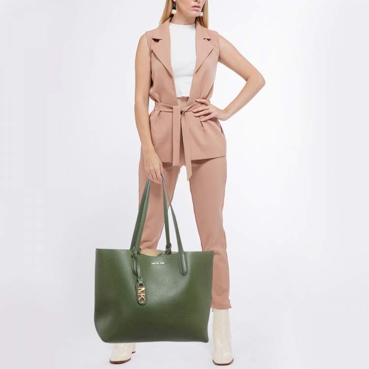 Pre Owned MICHAEL Michael Kors Green Leather XL East West Eliza Tote