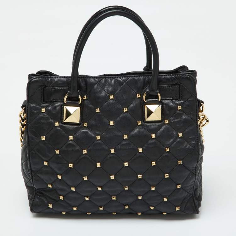 Pre Owned MICHAEL Michael Kors Black Leather Large Studded Hamilton North South Tote