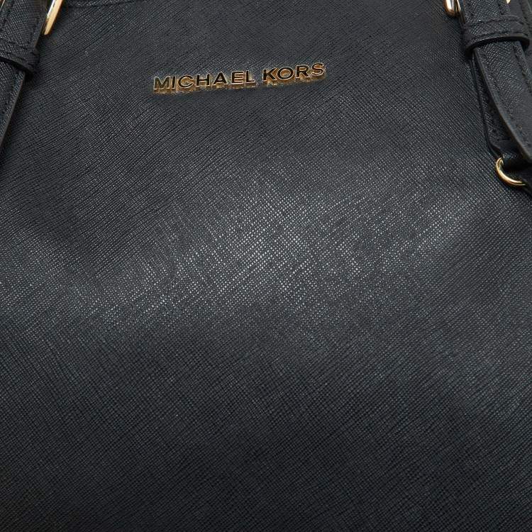 Pre Owned MICHAEL Michael Kors Black Leather Medium Jet Set Top Zip Tote