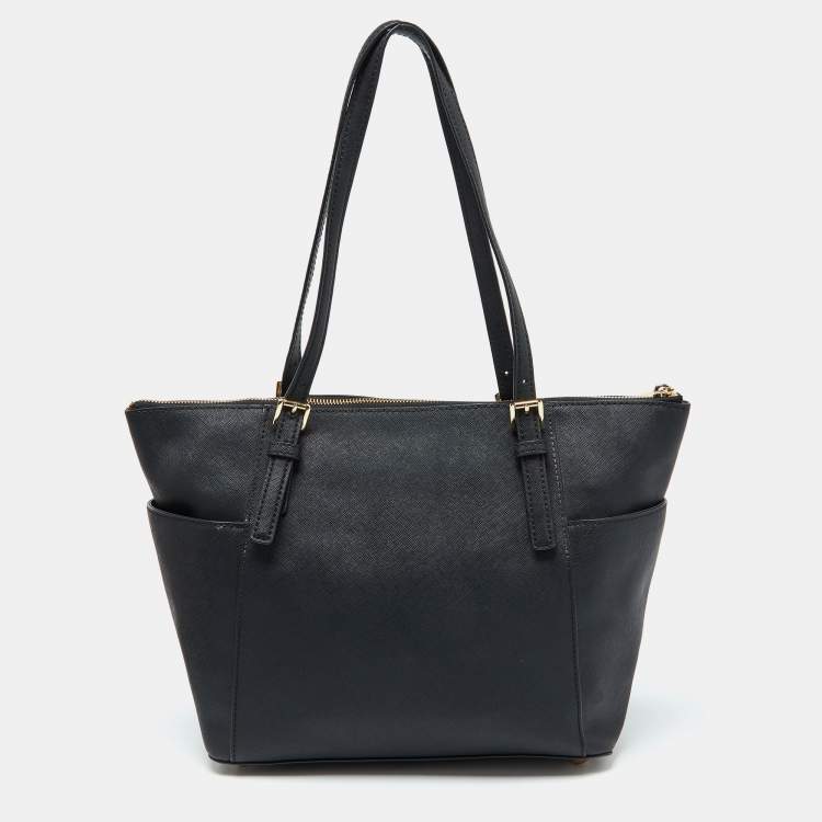 Pre Owned MICHAEL Michael Kors Black Leather Medium Jet Set Top Zip Tote