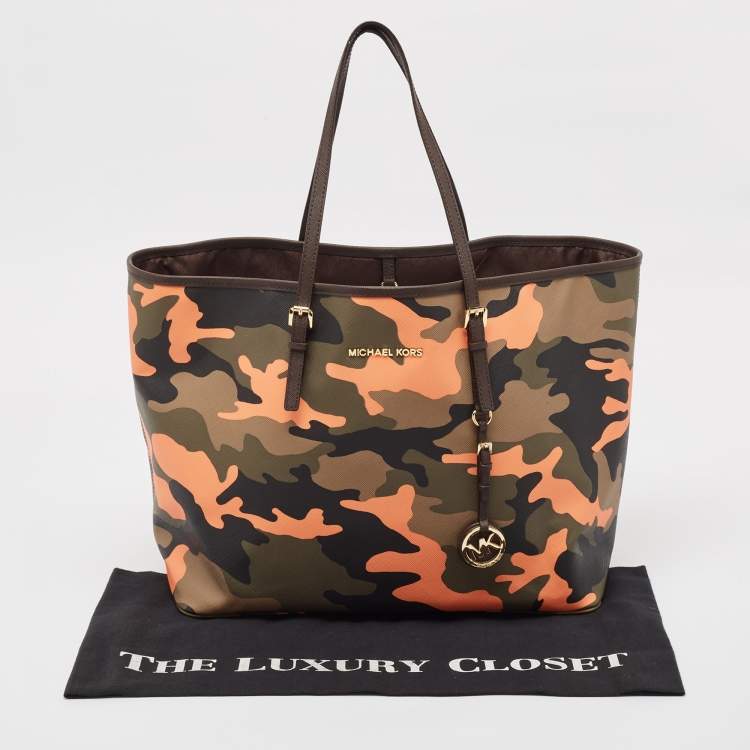 Pre Owned MICHAEL Michael Kors Multicolor Camouflage Leather Large Jet Set Travel Tote