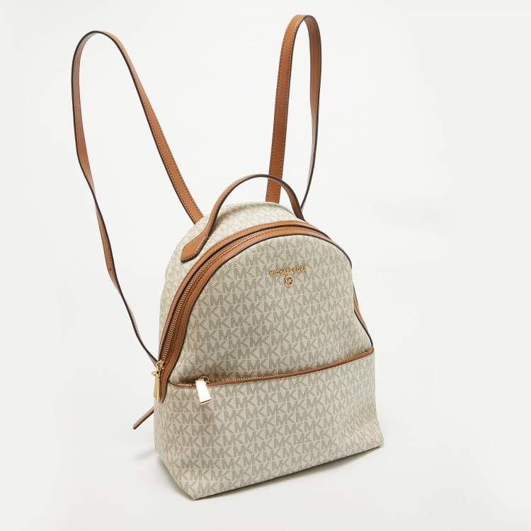 Pre Owned MICHAEL Michael Kors Brown/White Signature Coated Canvas and Leather Valerie Backpack
