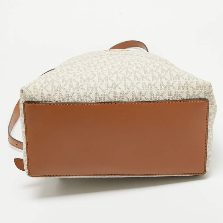 Pre Owned MICHAEL Michael Kors Brown/White Signature Coated Canvas and Leather Valerie Backpack