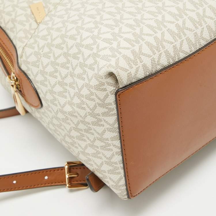 Pre Owned MICHAEL Michael Kors Brown/White Signature Coated Canvas and Leather Valerie Backpack