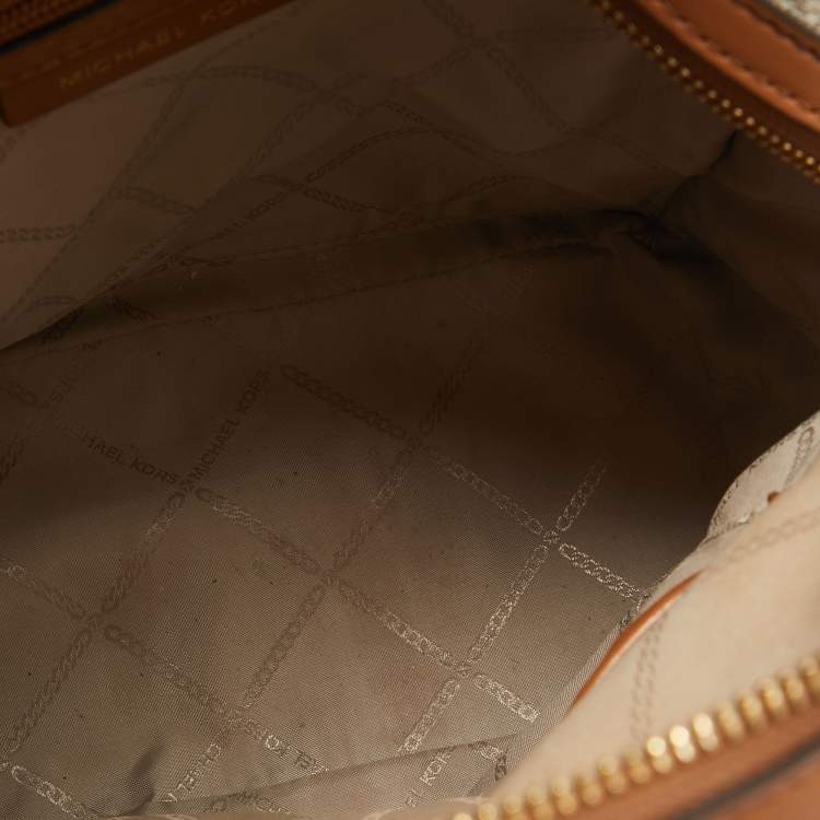 Pre Owned MICHAEL Michael Kors Brown/White Signature Coated Canvas and Leather Valerie Backpack