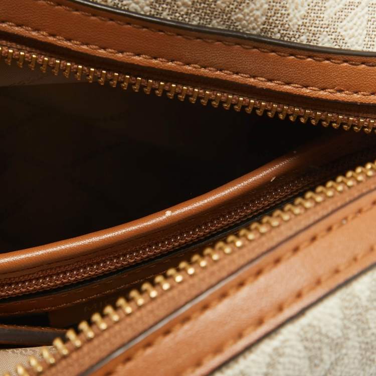 Pre Owned MICHAEL Michael Kors Brown/White Signature Coated Canvas and Leather Valerie Backpack