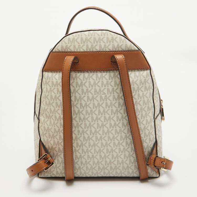 Pre Owned MICHAEL Michael Kors Brown/White Signature Coated Canvas and Leather Valerie Backpack