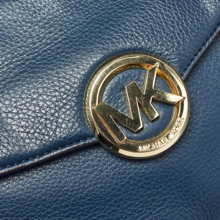 Pre Owned MICHAEL Michael Kors Navy Blue Leather Hudson Satchel