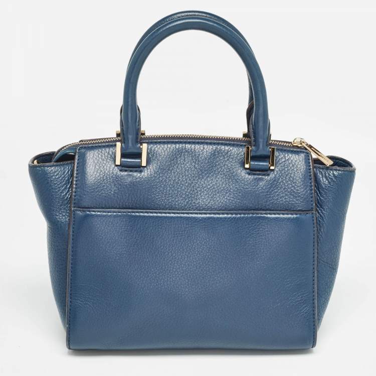 Pre Owned MICHAEL Michael Kors Navy Blue Leather Hudson Satchel
