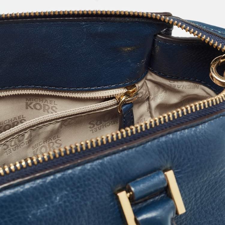 Pre Owned MICHAEL Michael Kors Navy Blue Leather Hudson Satchel