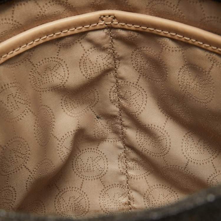 Pre Owned MICHAEL Michael Kors Brown/Beige Sigature Coated Canvas and Leather Jet Set Travel Messenger Bag