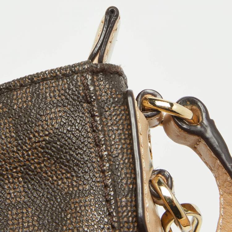 Pre Owned MICHAEL Michael Kors Brown/Beige Sigature Coated Canvas and Leather Jet Set Travel Messenger Bag