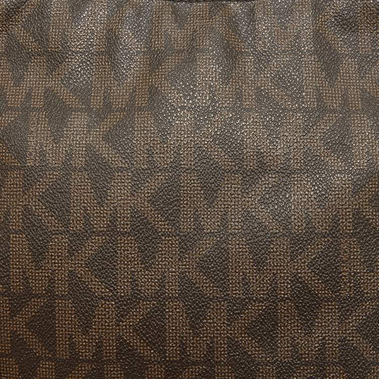Pre Owned MICHAEL Michael Kors Brown/Beige Sigature Coated Canvas and Leather Jet Set Travel Messenger Bag