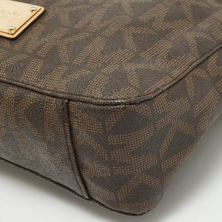 Pre Owned MICHAEL Michael Kors Brown/Beige Sigature Coated Canvas and Leather Jet Set Travel Messenger Bag