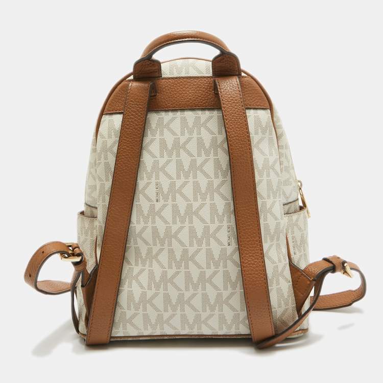 Pre Owned MICHAEL Michael Kors Off White Signature Coated Canvas Studded Abbey Backpack