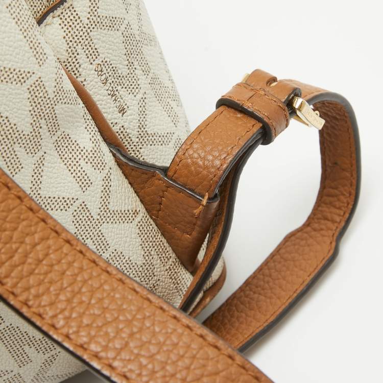 Pre Owned MICHAEL Michael Kors Off White Signature Coated Canvas Studded Abbey Backpack