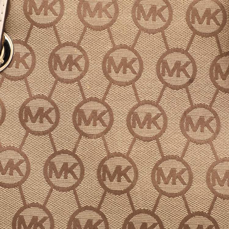 Pre Owned MICHAEL Michael Kors Beige/Brown Signature Canvas Jet Set Tote