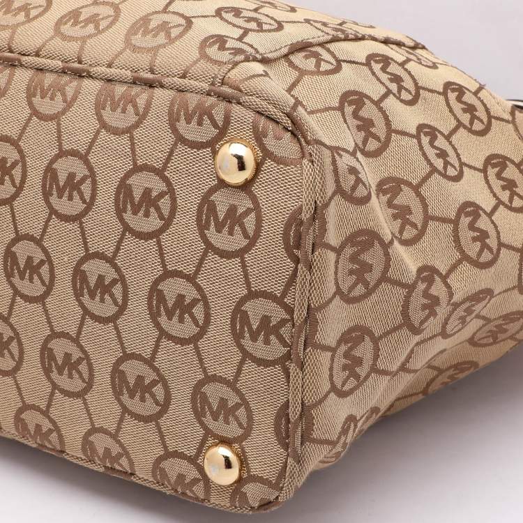 Pre Owned MICHAEL Michael Kors Beige/Brown Signature Canvas Jet Set Tote