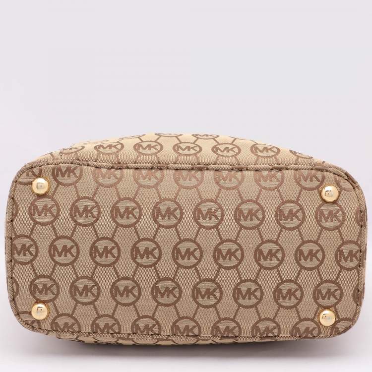 Pre Owned MICHAEL Michael Kors Beige/Brown Signature Canvas Jet Set Tote