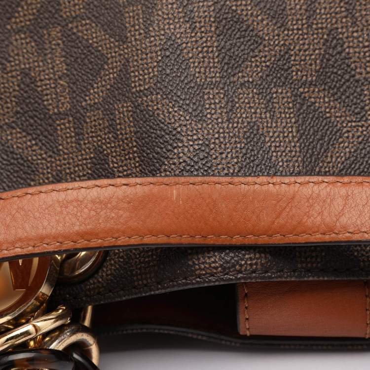 Pre Owned MICHAEL Michael Kors Brown Signature Coated Canvas Medium Cynthia Tote