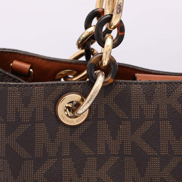 Pre Owned MICHAEL Michael Kors Brown Signature Coated Canvas Medium Cynthia Tote