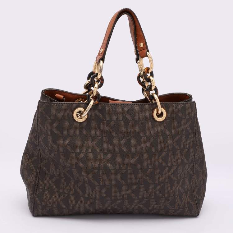 Pre Owned MICHAEL Michael Kors Brown Signature Coated Canvas Medium Cynthia Tote