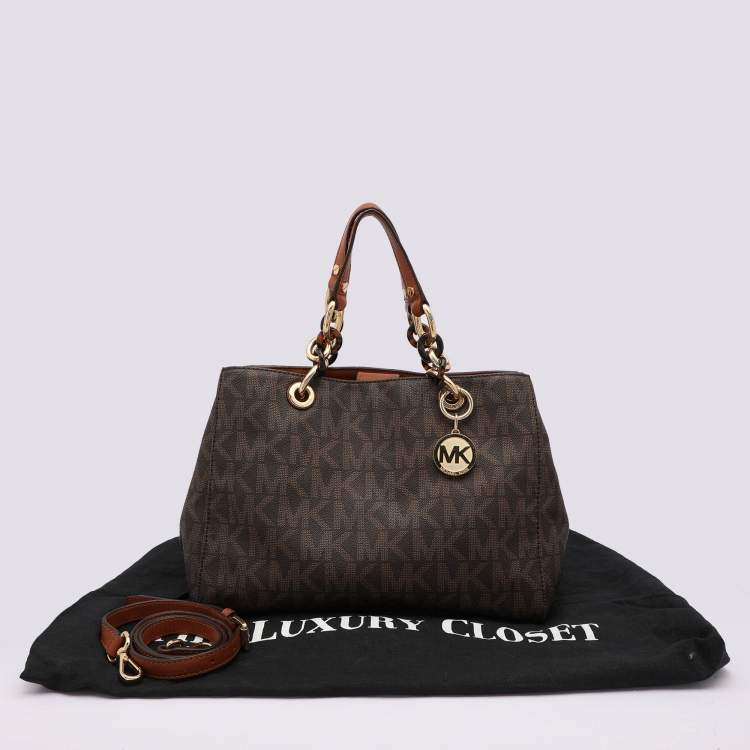 Pre Owned MICHAEL Michael Kors Brown Signature Coated Canvas Medium Cynthia Tote