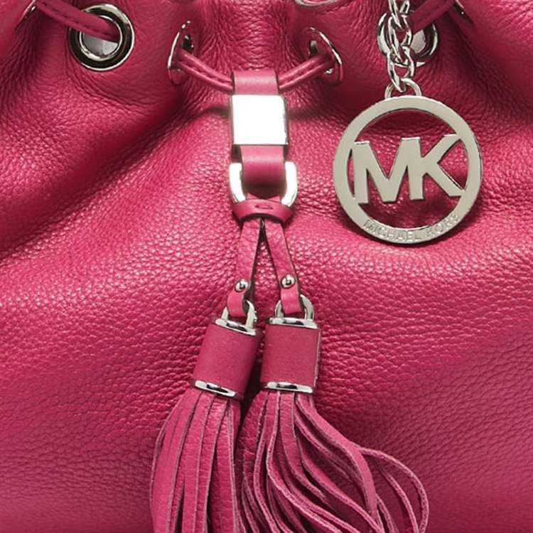 Pre Owned MICHAEL Michael Kors Dark Pink Leather Drawstring Hobo