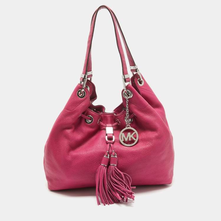 Pre Owned MICHAEL Michael Kors Dark Pink Leather Drawstring Hobo