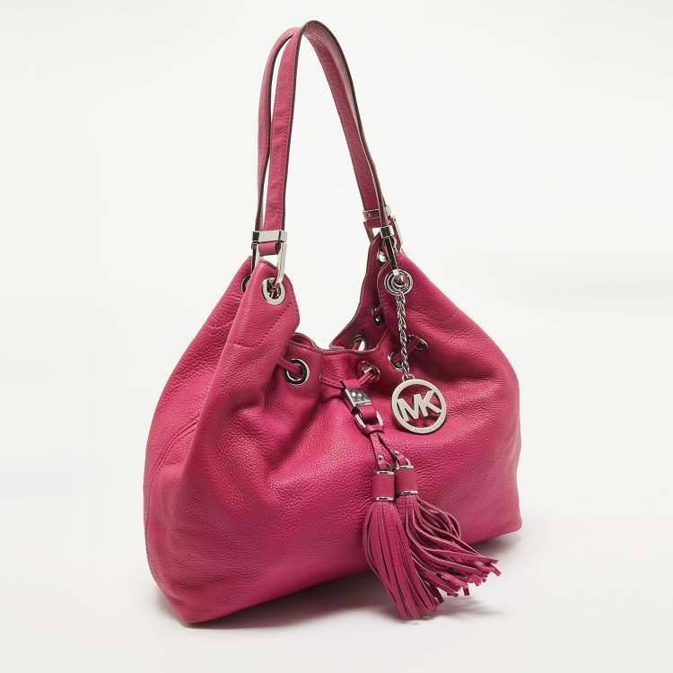 Pre Owned MICHAEL Michael Kors Dark Pink Leather Drawstring Hobo
