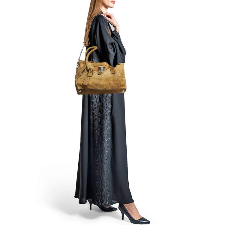 Pre Owned MICHAEL Michael Kors Tan/Black Alcantara East/West Hamilton Satchel