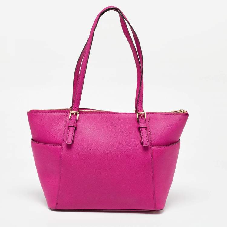 Pre Owned MICHAEL Michael Kors Fuchsia Leather Jet Set Top Zip Tote