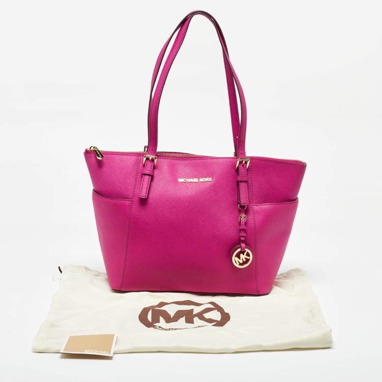 Pre Owned MICHAEL Michael Kors Fuchsia Leather Jet Set Top Zip Tote