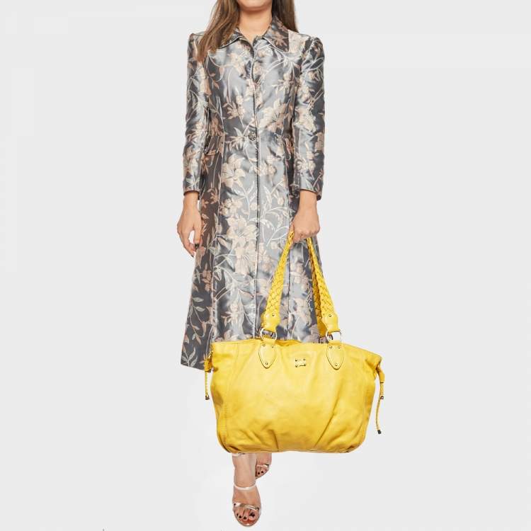 Pre Owned MICHAEL Michael Kors Yellow Leather Braided Drawstring Shoulder Bag