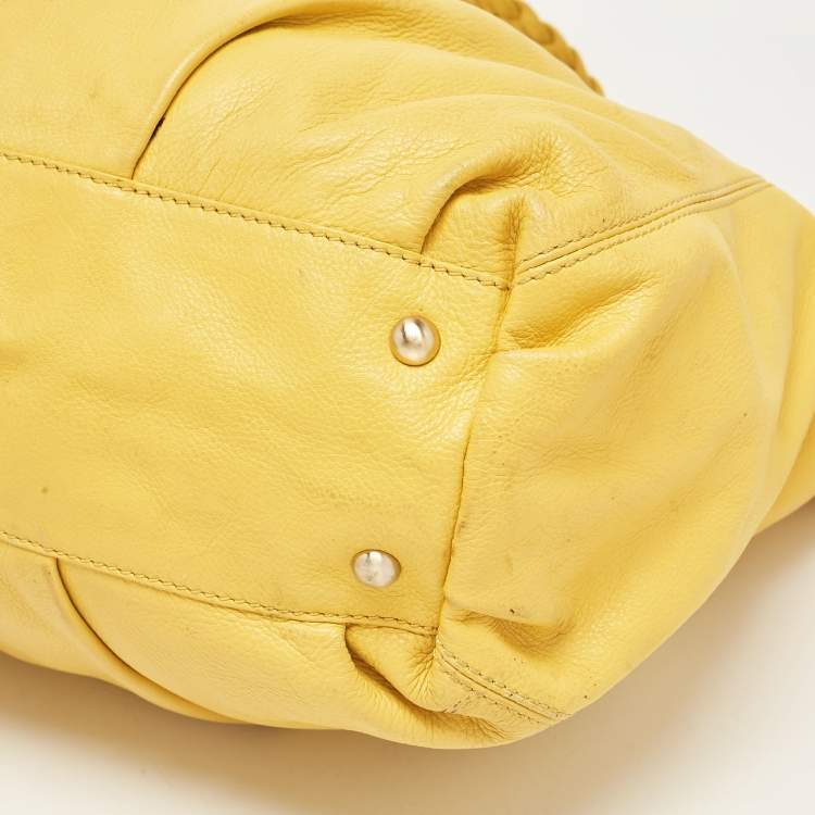Pre Owned MICHAEL Michael Kors Yellow Leather Braided Drawstring Shoulder Bag