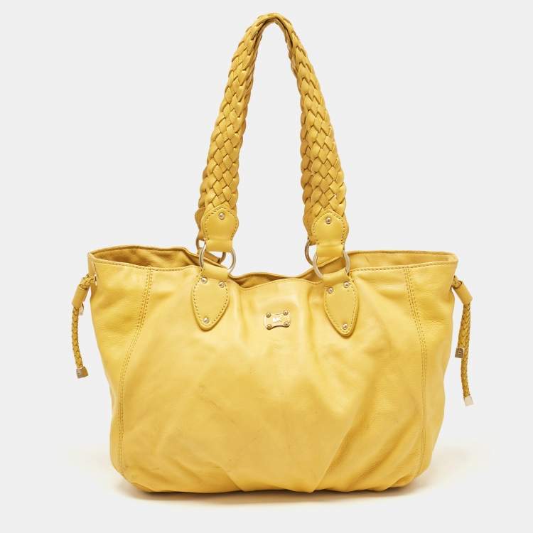 Pre Owned MICHAEL Michael Kors Yellow Leather Braided Drawstring Shoulder Bag