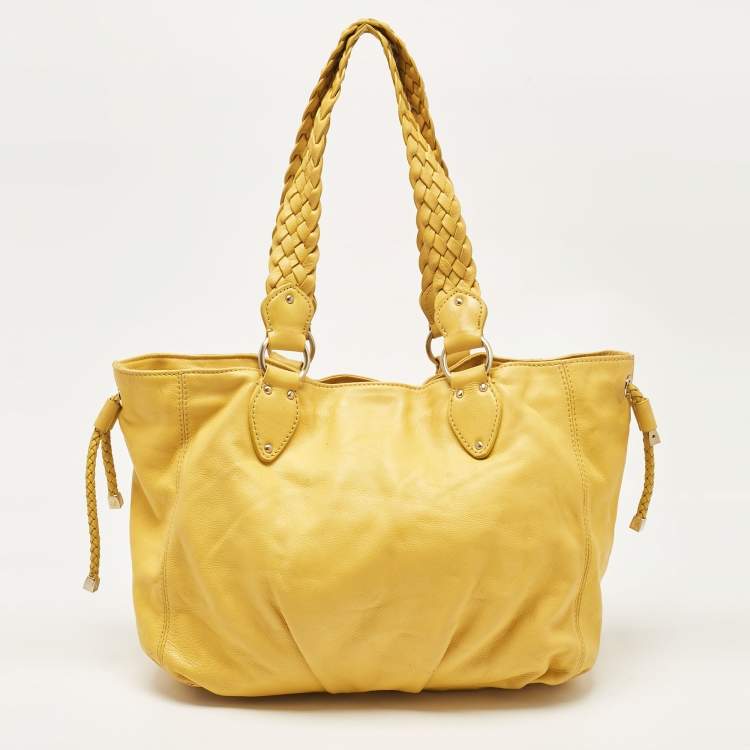 Pre Owned MICHAEL Michael Kors Yellow Leather Braided Drawstring Shoulder Bag