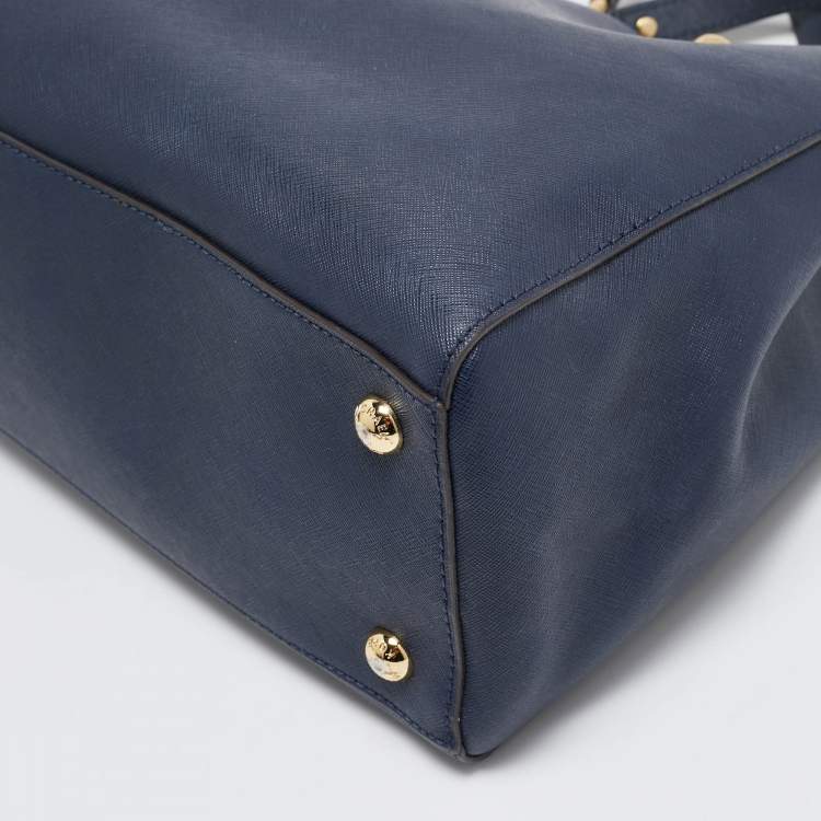 Pre Owned MICHAEL Michael Kors Navy Blue Leather Cynthia Tote