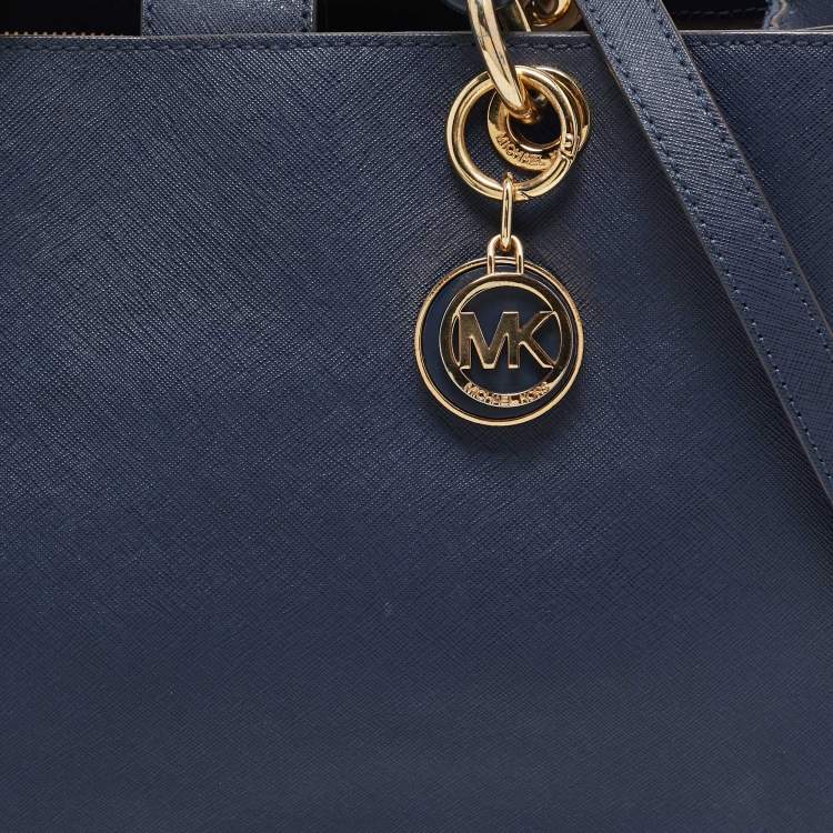 Pre Owned MICHAEL Michael Kors Navy Blue Leather Cynthia Tote