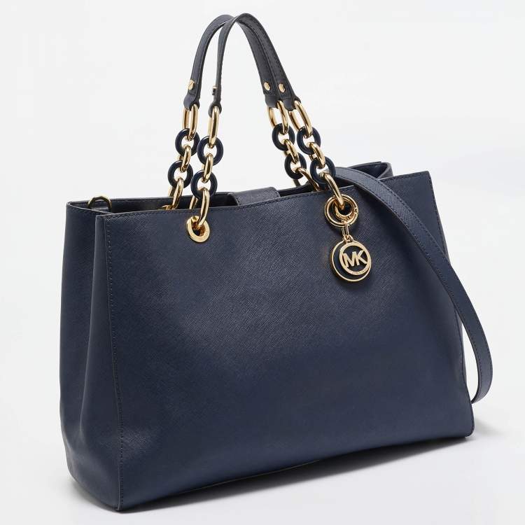 Pre Owned MICHAEL Michael Kors Navy Blue Leather Cynthia Tote