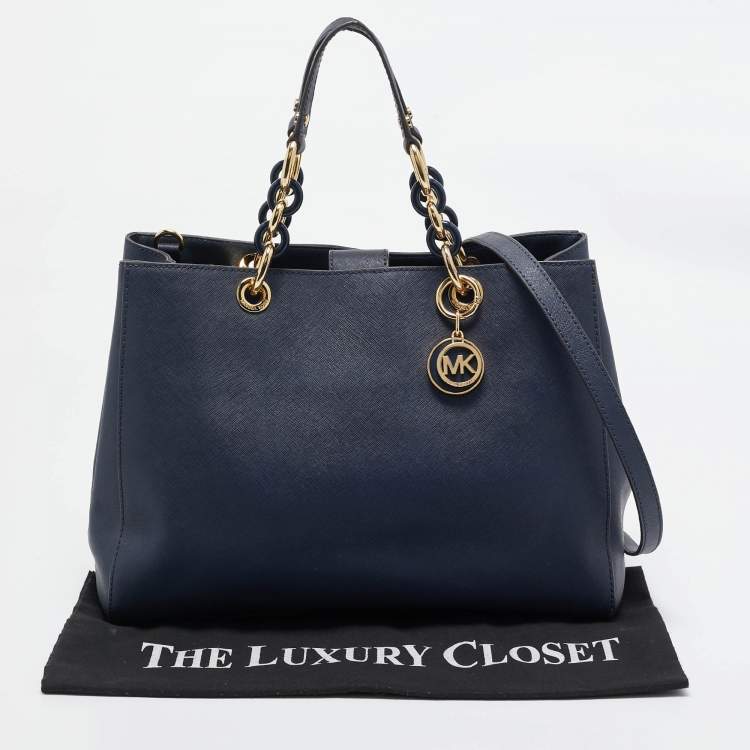 Pre Owned MICHAEL Michael Kors Navy Blue Leather Cynthia Tote