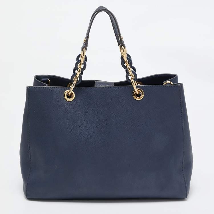 Pre Owned MICHAEL Michael Kors Navy Blue Leather Cynthia Tote