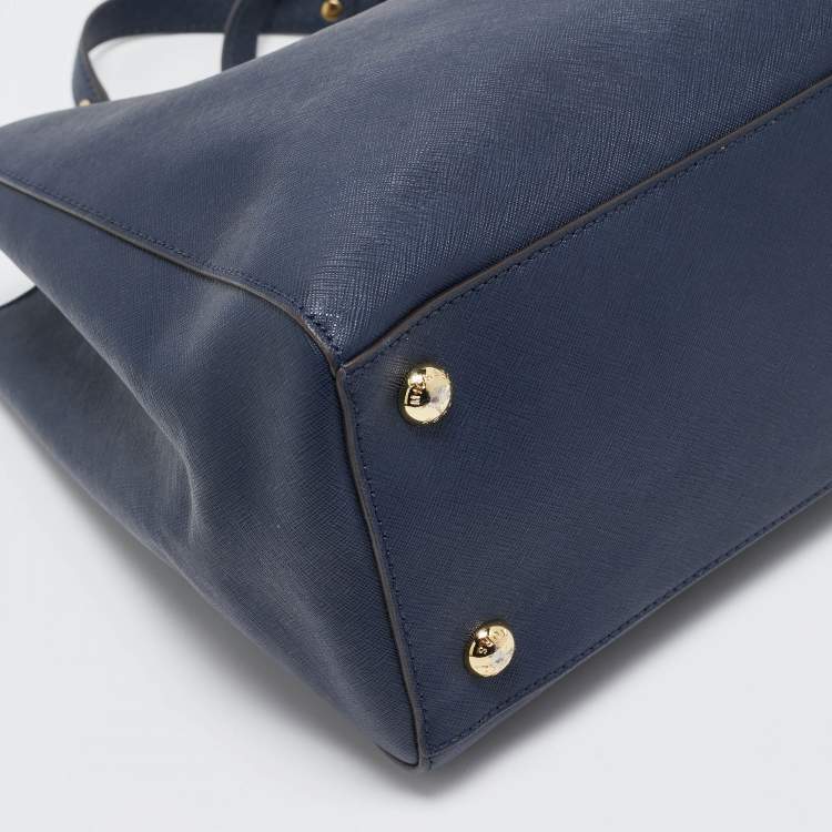 Pre Owned MICHAEL Michael Kors Navy Blue Leather Cynthia Tote