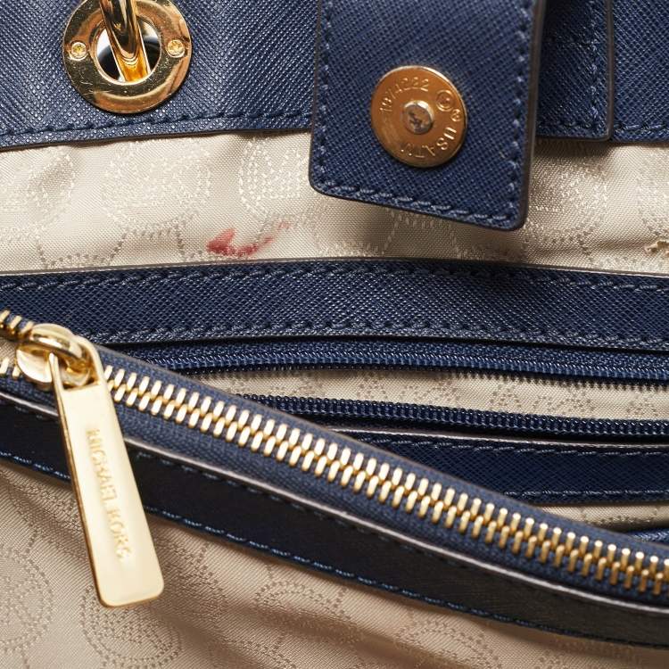 Pre Owned MICHAEL Michael Kors Navy Blue Leather Cynthia Tote