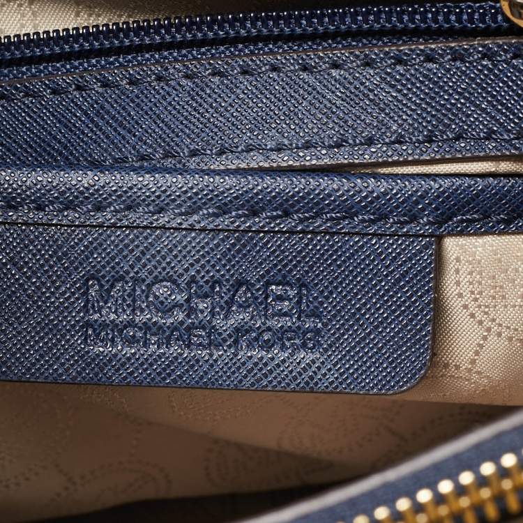 Pre Owned MICHAEL Michael Kors Navy Blue Leather Cynthia Tote