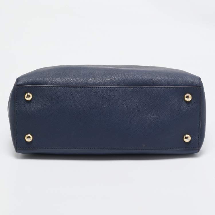 Pre Owned MICHAEL Michael Kors Navy Blue Leather Cynthia Tote