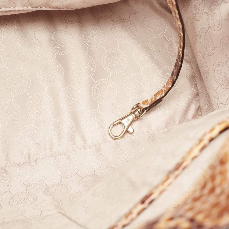 Pre Owned MICHAEL Michael Kors Beige Snakeskin Embossed Leather Large Selma Tote