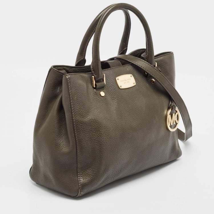 Pre Owned MICHAEL Michael Kors Green Leather Logo Tote