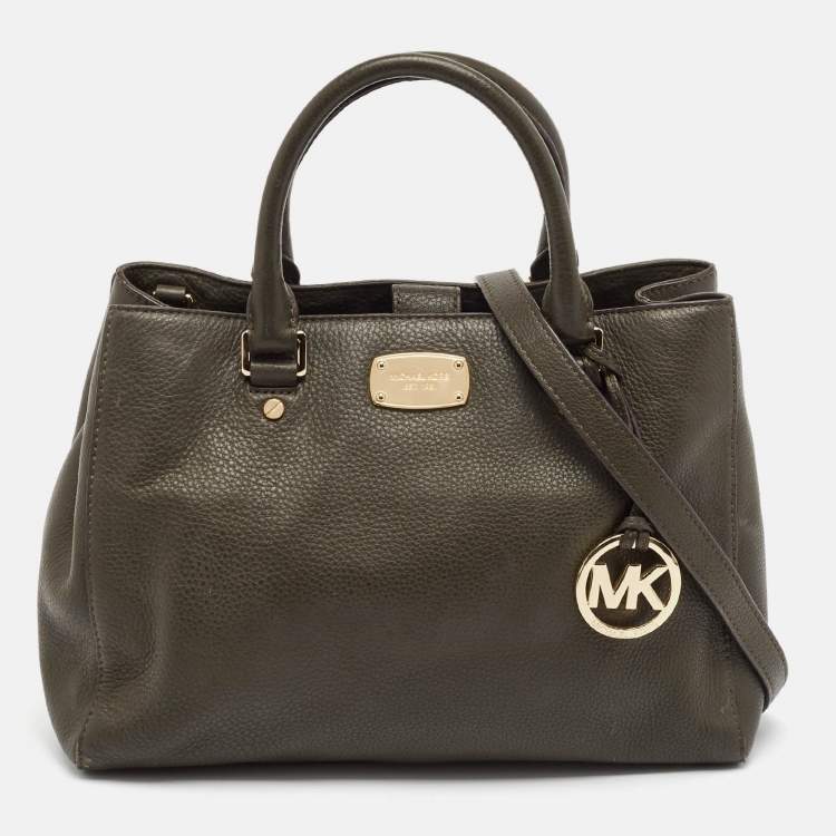 Pre Owned MICHAEL Michael Kors Green Leather Logo Tote
