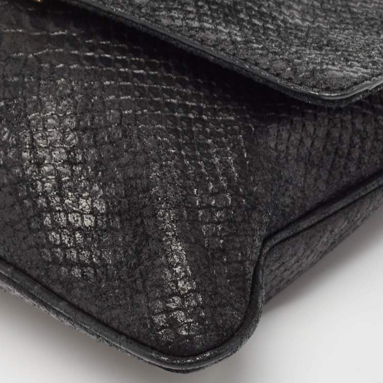 Pre Owned MICHAEL Michael Kors Black Python Embossed Leather Turnlock Chain Bag